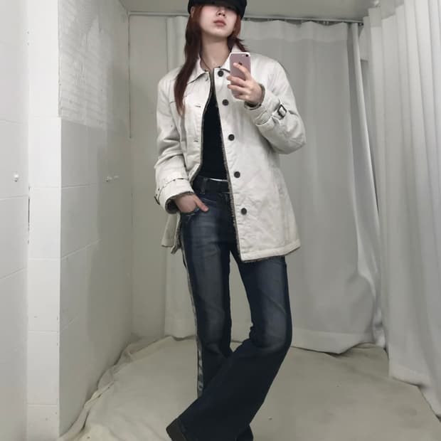 빈티지 화이트 퍼 버튼 자켓