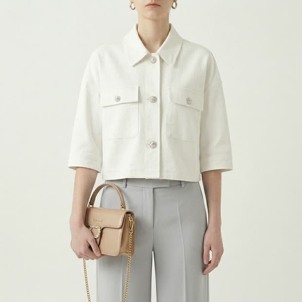 듀엘(DEWL) 화이트 보석 버튼 크롭 자켓 (66)