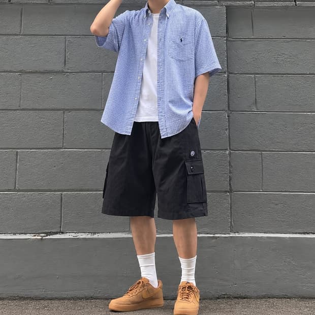 XL POLO 폴로 랄프로렌 반팔 셔츠블루 깅엄 체크 시어서커