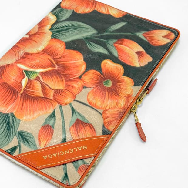 Balenciaga Floral Print Leather Clutch