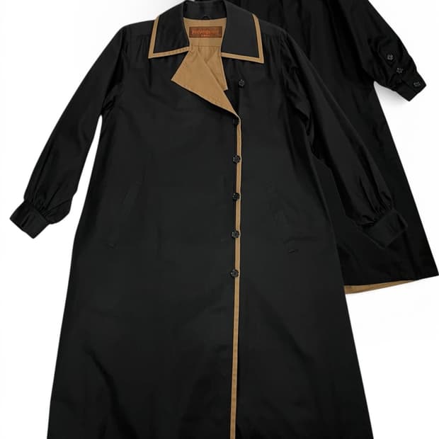 입생로랑 블랙 배색 롱 코트 M