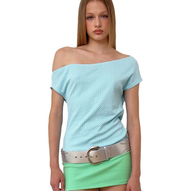 UNBALANCED GINGHAM OFF-SHOULDER