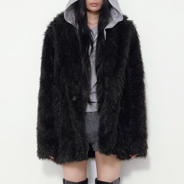 보헤미안서울 퍼 하프 코트 퍼자켓 블랙