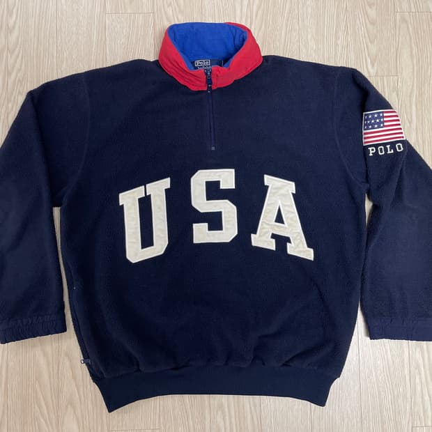 90s 폴로 랄프로렌 USA 빅로고 하프 짚 플리스
