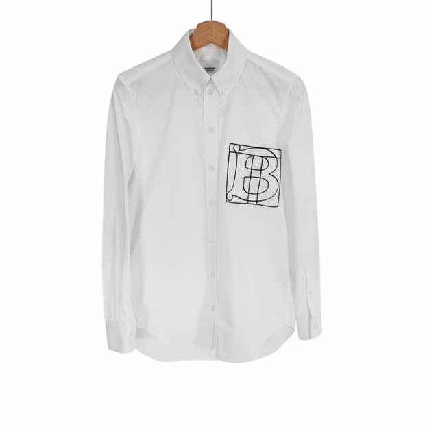 [36] 버버리 여성 자수 모노그램 로고 포플린 코튼 긴팔 셔츠 화이트