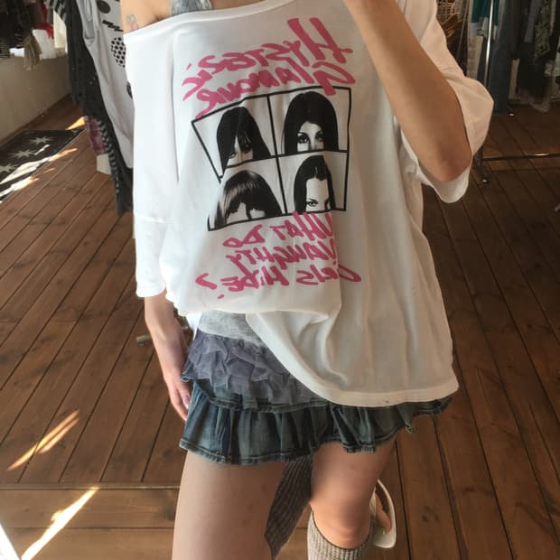 히스테릭글래머 화이트 핑크 레터링 반팔