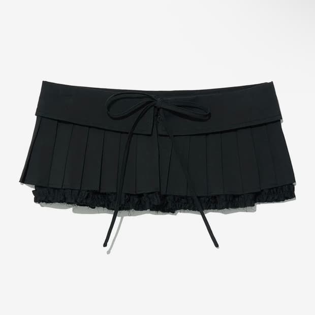 파르티멘토우먼 턴오버 플리티드 랩 스커트 블랙 S