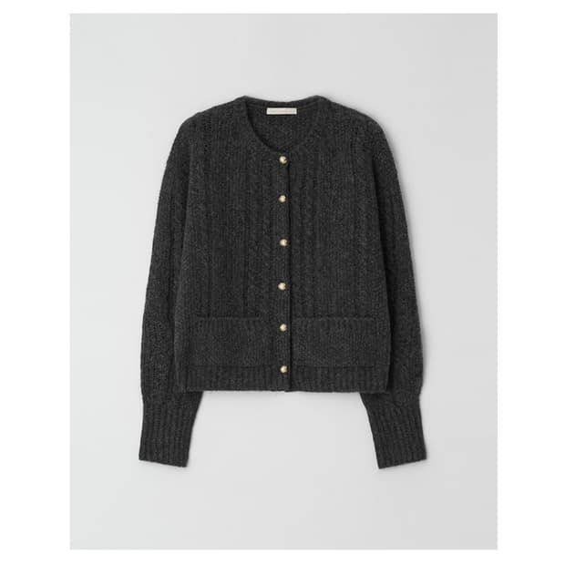 Leeds 리즈 에이미 울 케이블 가디건(차콜)