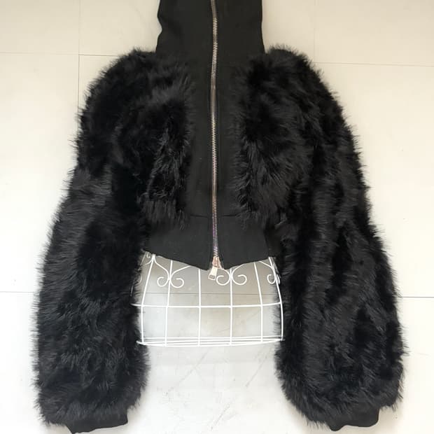 • Black Fake Per Two-Way Jacket 