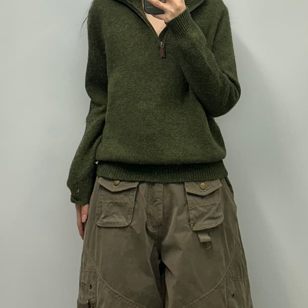 폴로 랄프로렌 다크그린 반집업 니트 