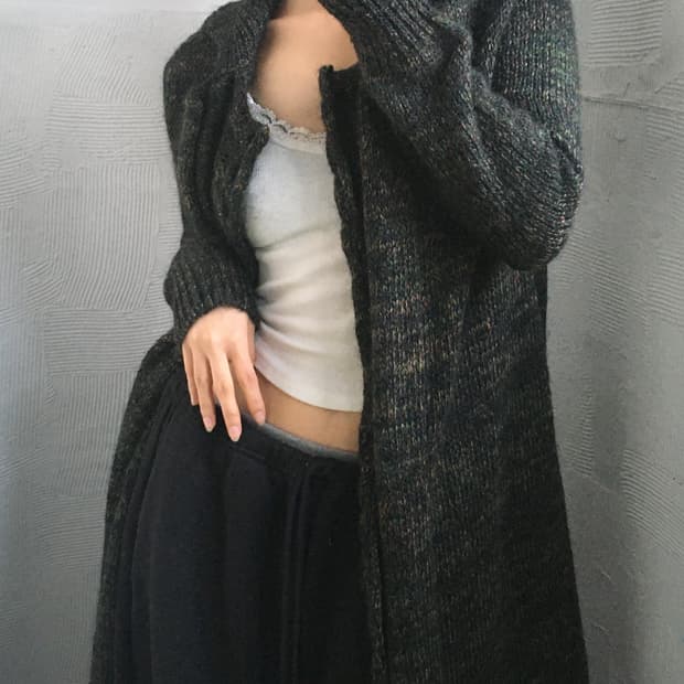 Y’s 요지야마모토 카키 모헤어 롱 오픈 가디건