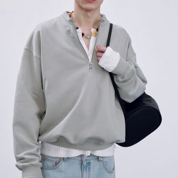 렉토 로우엣지 스탠드카라 하프집업 그레이쉬카키