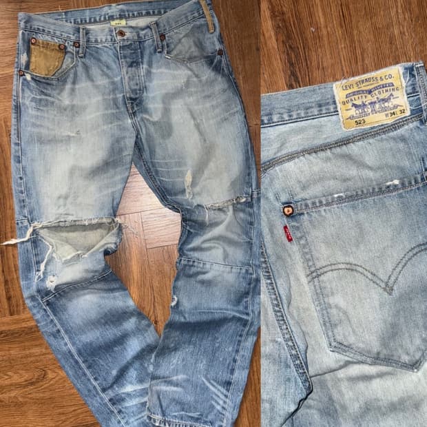 데미지 커스텀 리바이스 523 레귤러 스트레이트 핏 W34 L32