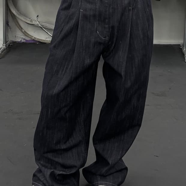 워시드 와이드 데님 팬츠