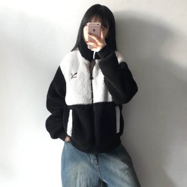 퓨마 자수 플리스집업