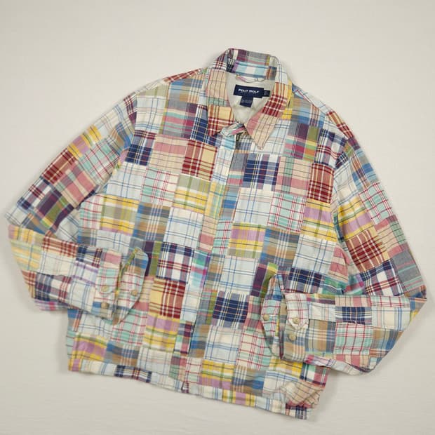 L(100) 폴로 랄프로렌 마드라스체크패치 헤링턴 자켓