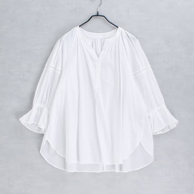 BLUE FRONCE _volume sleeve cotton blouse