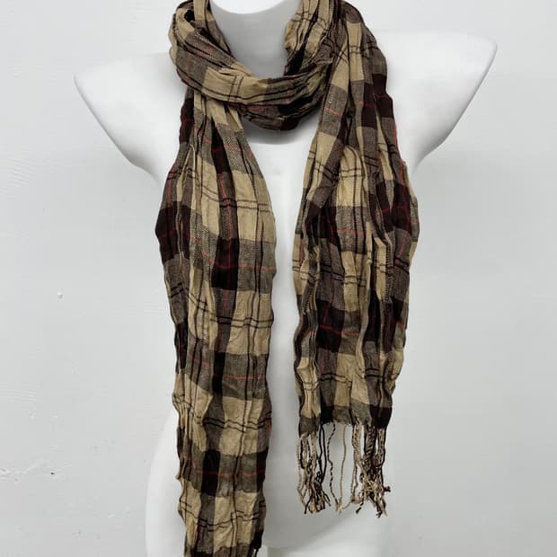 라떼 브라운 체크 수술 머플러 