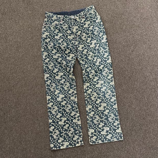 OS)Japanese vintage 여성 플라워 패턴 데님팬츠