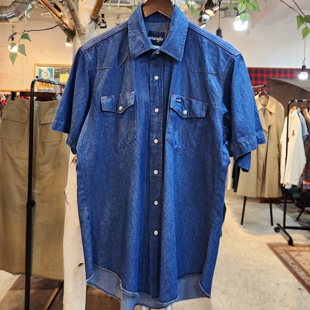 80-90s 랭글러 데님 카라 빈티지 반팔 셔츠