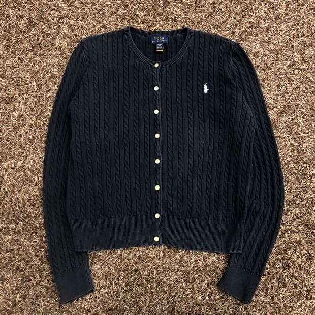 폴로 랄프로렌 걸즈 네이비 코튼 케이블 가디건