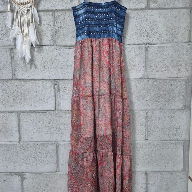 페이즐리 청밴딩 원피스