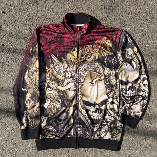 00s 에코 언리미티드 펑크 올드스쿨 해골 프린팅 오버핏 트랙탑 져지 L