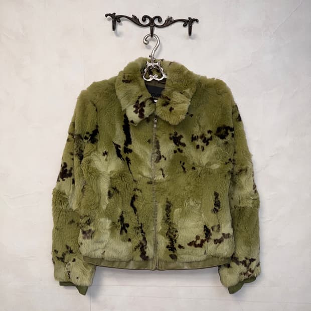 Khaki brown dalmatian fox fur jacket