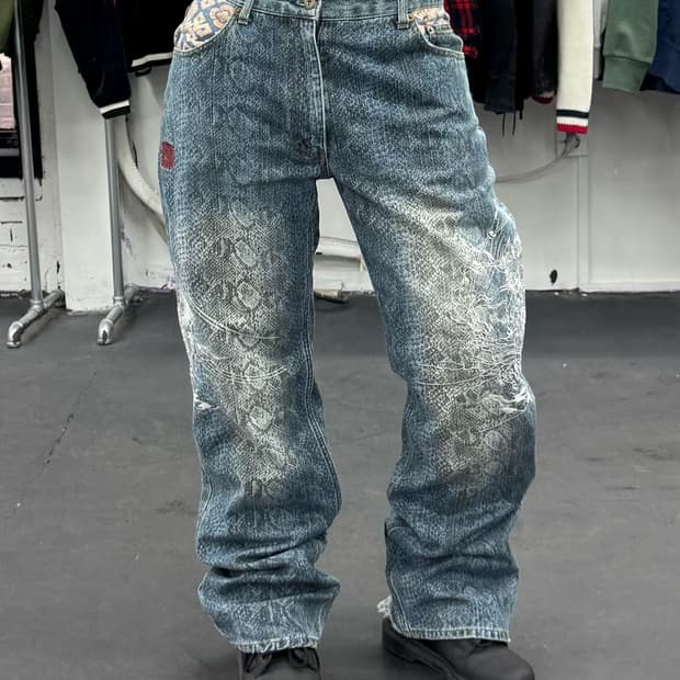 카라쿠리 타마시 오리엔탈 뱀피 데님팬츠