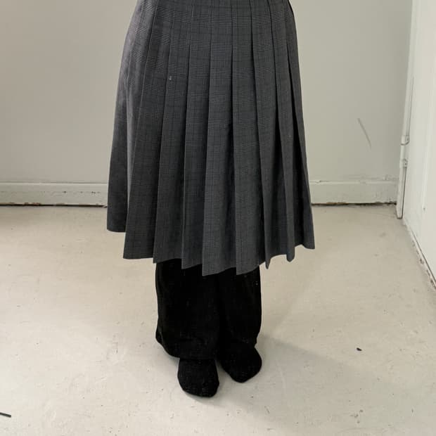 일본빈티지 그레이 체크 핀턱 스커트 (교복)