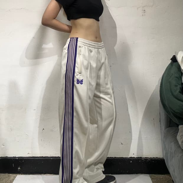 니들스 화이트 퍼플 사이드 라인 와이드 팬츠 S