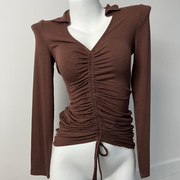 Shein 브라운 셔링 긴팔티