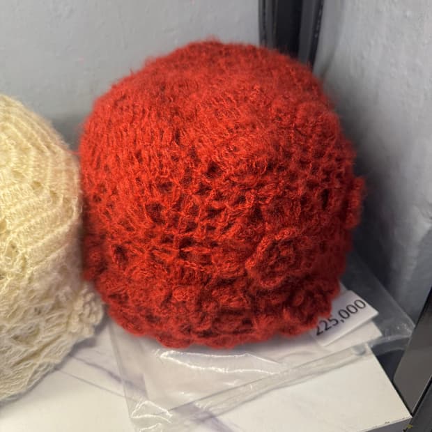 Vintage Hat 빈티지 플라워 니트 비니 레드 컬러
