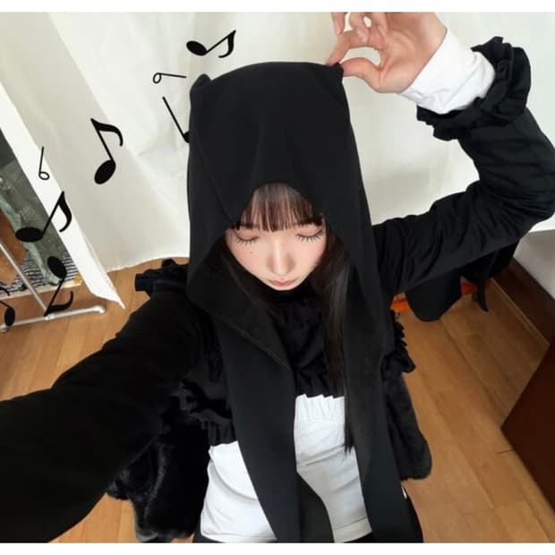 애프터누드 퍼 후드 머플러 (BLACK)