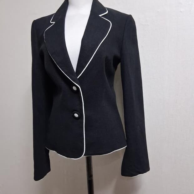 로라 애슐리 여성 춘추 린넨쟈켓 흰선라인배색 블랙숏쟈켓 4455