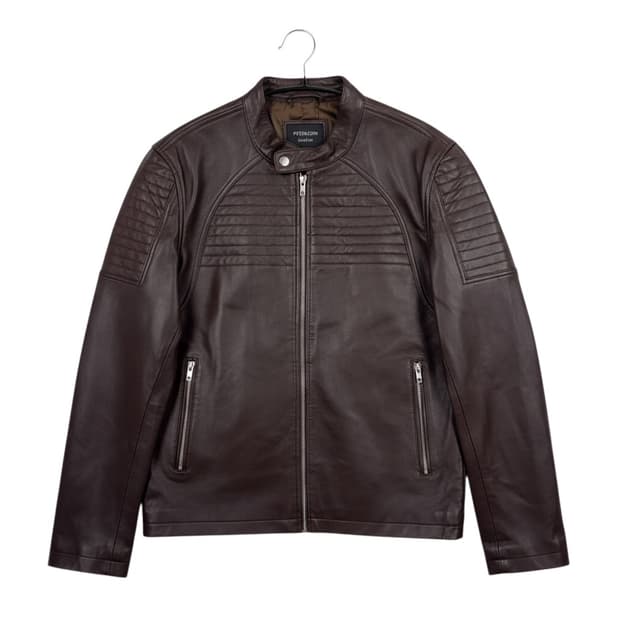 (L) PETERJOHN leather 천연가죽 라이더 자켓 브라운