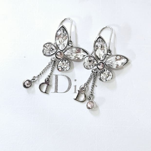 디올 나비 드롭 귀걸이 핑크 크리스탈 (정품/풀구성)