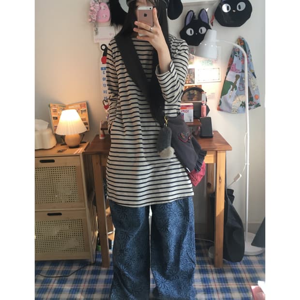 vintage stripe pocket long sleeve dress