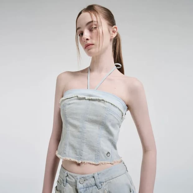 에트몽 데님 스트랩 탑 Denim Strap Top, Light Blue