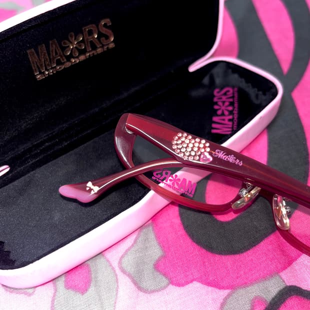 MA*RS마즈 각인 큐빅스톤 레드브라운 안경 히메오네갸루 핀터y2k긱시크