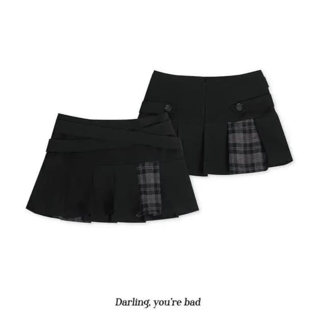 (구합니다) 달링유어배드 벨티드 체크 플리츠 스커트