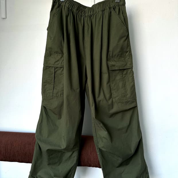 Military design cotton wide cargo pants