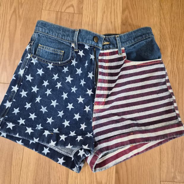 아메리칸어패럴 성조기 하이웨스트 청반바지 쇼츠