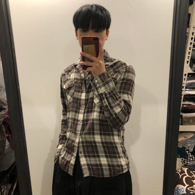 빈티지 브라운 체크셔츠 너드 y2k 일본빈티지 갸루 스트릿311  