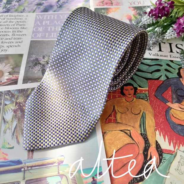 알테아 실크 블루&골드 체크 넥타이 9.1cm A등급 A18876
