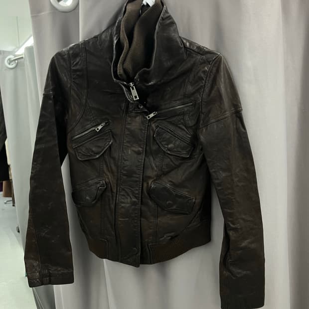 브라운 에이징 양가죽 자켓