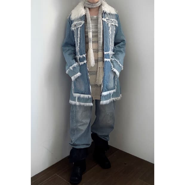 Denim Fur Trimming Coat