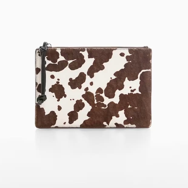 망고 애니멀 프린트 리얼 레더 송치 파우치 클러치