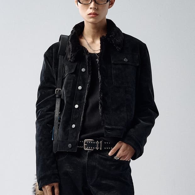 1 2 알렌느 벨루어 퍼 트러커 자켓 블랙 미시착 새제품 판매