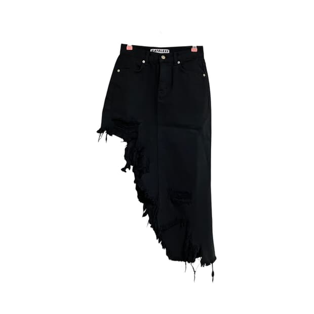 Black damage denim long skirt